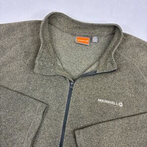 Merrell Quarter Zip Pullover Mens XL Olive Green Textured Knit Fleece Hiking Top